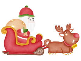 illustration of santa clause riding his sleigh pulled by reindeers png