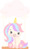 Cute Baby Unicorn on swing cartoon illustration png