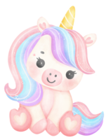 carino bambino unicorno addormentato acquerello cartone animato illustrazione png