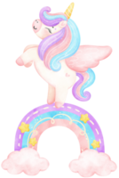 Cute Baby Unicorn on crescent watercolor cartoon illustration png