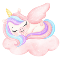 Cute Baby Unicorn sleeping on cloud watercolor cartoon illustration png
