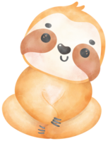 Cute Baby Sloth sitting Watercolor Cartoon Illustration png