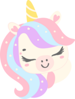 carino bambino unicorno viso cartone animato illustrazione png