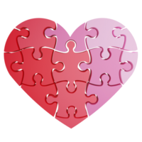 Heart jigsaw red tone clipart flat design icon isolated on transparent background, 3D render Valentine concept png