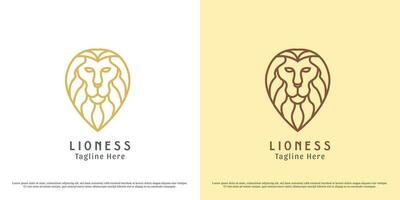 león cabeza logo diseño ilustración. silueta sombra león salvaje salvaje animal zoo etiqueta carnívoro animal cresta majestad monarca elegante negrita lujo dibujo logo, vector