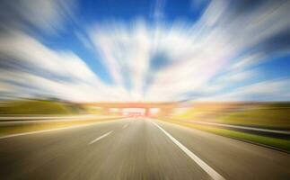 The concept of speed and focus. Motion effect. Empty highway photo