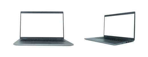 ordenador portátil con vacío espacio aislado en un blanco antecedentes. frente ver y lado ver foto