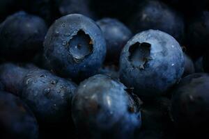 Macro shot of blueberry with water drops photo