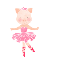 Cute piglet wearing a pink dress, ballet dance png