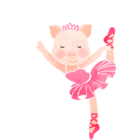 Cute piglet wearing a pink dress, ballet dance png