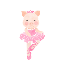 Cute piglet wearing a pink dress, ballet dance png