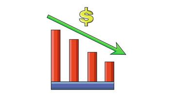 el animación formas un grafico icono de un que cae dólar video