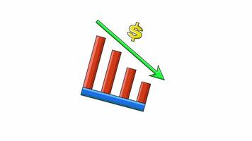 animado vídeo de un declinante dólar moneda grafico video