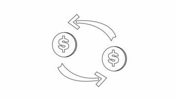 animado esboço do uma rotativo dólar ícone video