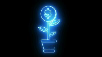 Animated dollar coin plant icon with a burning saber effect video