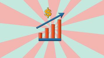 Animation of a rising dollar graphic icon with a rotating background video