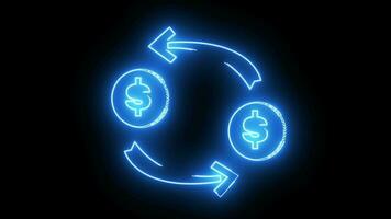 animação do uma rotativo dólar moeda ícone com uma flamejante sabre efeito video
