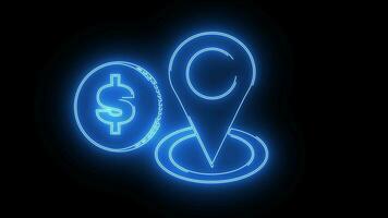 Animation of location icons and dollar coins with a flaming saber effect video