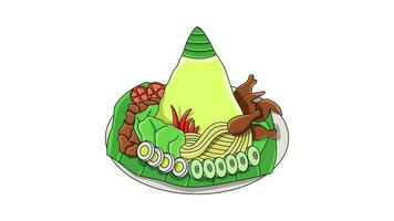 Animation forms a typical Indonesian tumpeng rice icon video