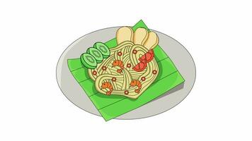 The animation forms an icon for Acehnese noodles, a typical Indonesian food video