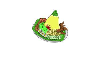 An animated video of the typical Indonesian tumpeng rice icon