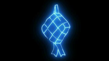 animatie van de ketupat icoon met een gloeiend neon effect video