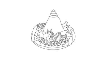 Animated sketch of the typical Indonesian tumpeng rice icon video