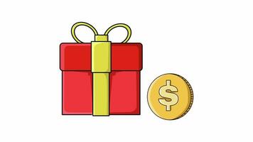 The animation forms a gift icon and a dollar coin icon video