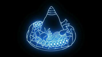 Animated tumpeng rice icon with a glowing neon effect video