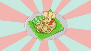 Animation of the Aceh noodle icon with a rotating background video