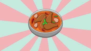 Animation of the chicken curry icon with a rotating background video