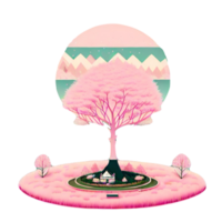 AI generated a pink tree with a house on top of it png