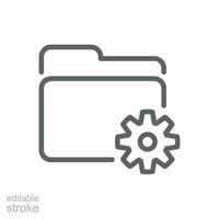 Data management icon. Simple outline style. Document, file, folder, record, digital database, system information concept. Thin line symbol. Vector illustration isolated. Editable stroke.