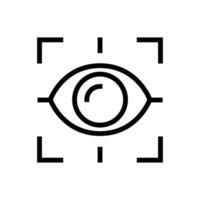 Eye scan icon. Simple outline style. Visual identity, focus, view, vision, future tech, eye with scanning frame, technology concept. Thin line symbol. Vector illustration isolated.