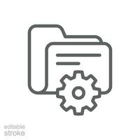 Data management icon. Simple outline style. Document, file, folder, record, digital database, system information concept. Thin line symbol. Vector illustration isolated. Editable stroke.