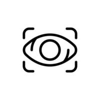 Eye scan icon. Simple outline style. Visual identity, focus, view, vision, future tech, eye with scanning frame, technology concept. Thin line symbol. Vector illustration isolated.