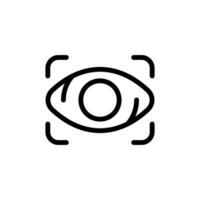 Eye scan icon. Simple outline style. Visual identity, focus, view, vision, future tech, eye with scanning frame, technology concept. Thin line symbol. Vector illustration isolated.