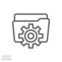 Data management icon. Simple outline style. Document, file, folder, record, digital database, system information concept. Thin line symbol. Vector illustration isolated. Editable stroke.