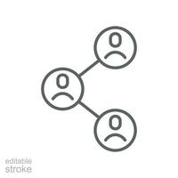 People network icon. Simple outline style. Social network, connect, circle, share, link, community, team, group, business concept. Thin line symbol. Vector illustration isolated. Editable stroke.