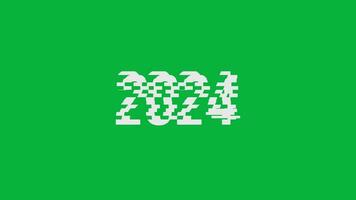 2023 naar 2024 gemakkelijk animatie met effect glitch en achtergrond groen scherm video