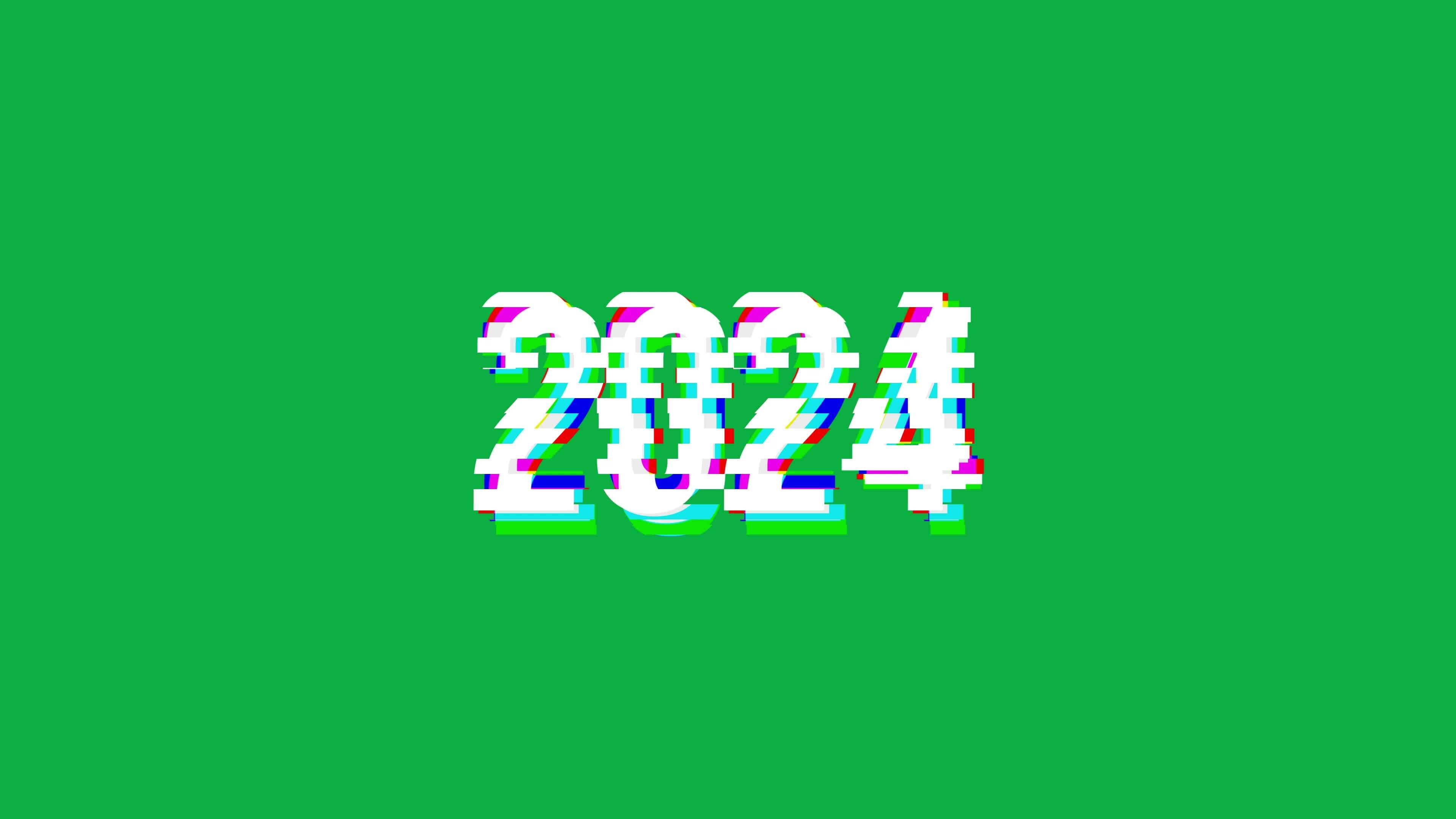 2023 to 2024 animation with effect glitch and background green screen