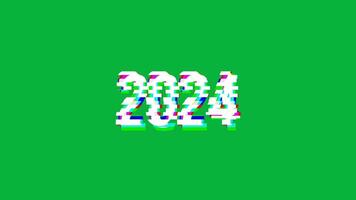 2023 to 2024 animation with effect glitch and background green screen, red green blue color video