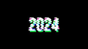 2023 to 2024 animation with effect glitch and background black screen, red green blue color video