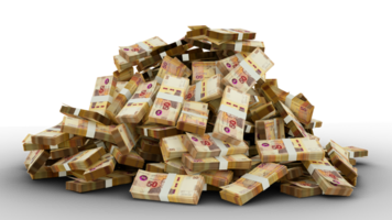 Big pile of Tunisian dinar notes a lot of money over transparent background. 3d rendering of bundles of cash png