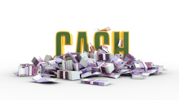 Euro notes spread around 3D cash text. 3D text surrounded with pile of bank notes.3d rendering png