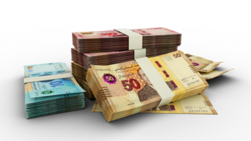 3d rendering of Stacks of Tunisian dinar notes. bundles of Tunisian currency notes isolated on transparent background png