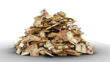 Big pile of Tunisian dinar notes. A lot of money isolated on transparent background. 3d rendering of bundles of cash png