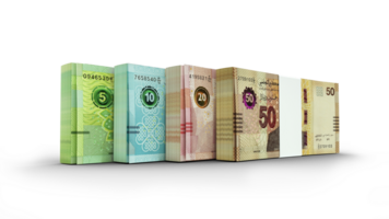 3d rendering of Stacks of Tunisian dinar  notes in various denominations. bundles of currency notes isolated on transparent background png
