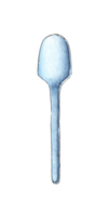 Watercolor illustration of a disposable plastic spoon. Realistic used utensils. Garbage recycling concept, discarded garbage. Isolated. Drawn by hand. png