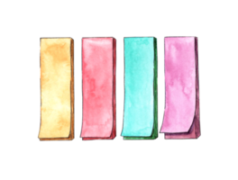 Watercolor illustration set of paper bookmark stickers. Bright notepads so you don't forget. Multi-colored pieces of rectangular paper. Back to school. Isolated. Drawn by hand. png